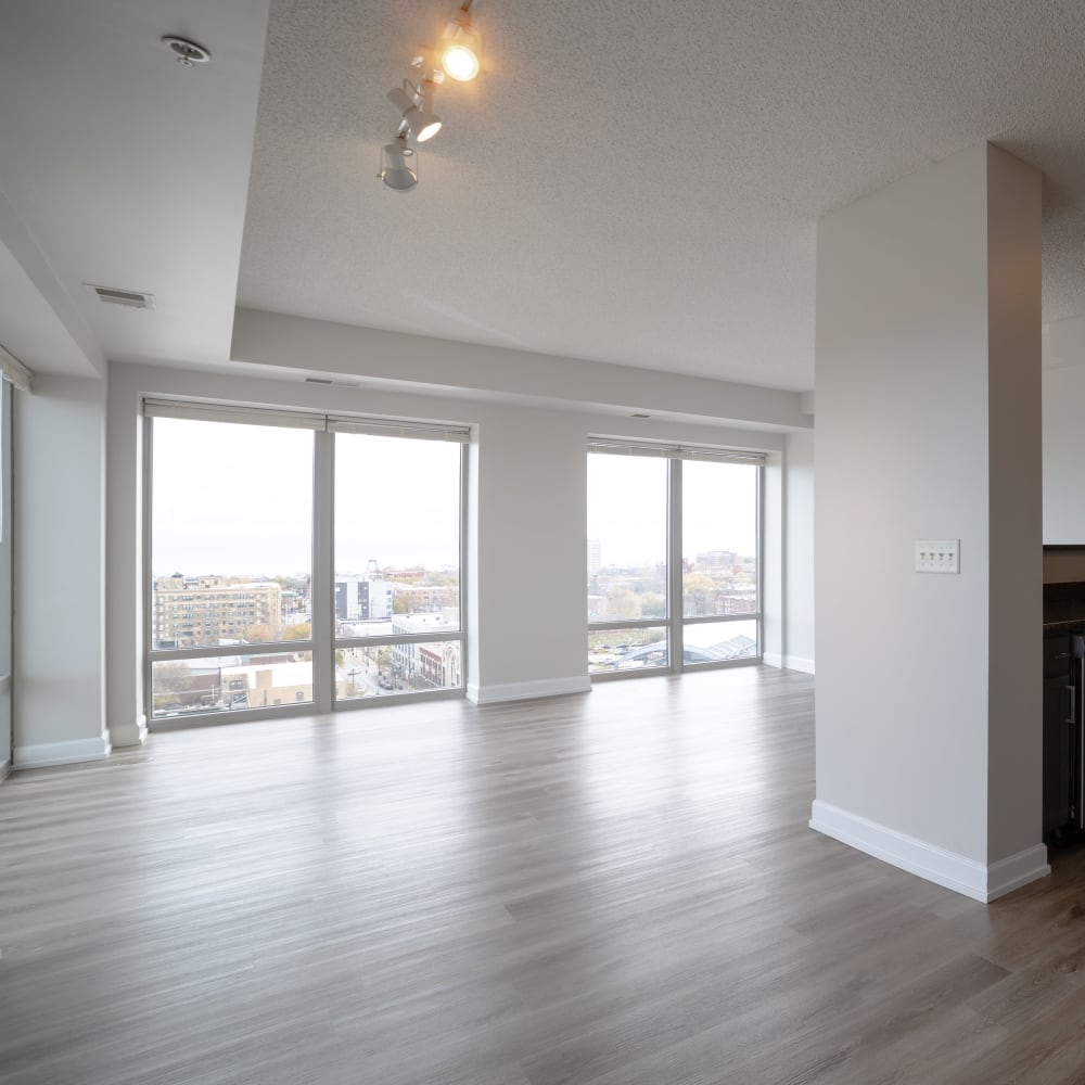 Living room at 415 Premier Apartments in Evanston, Illinois