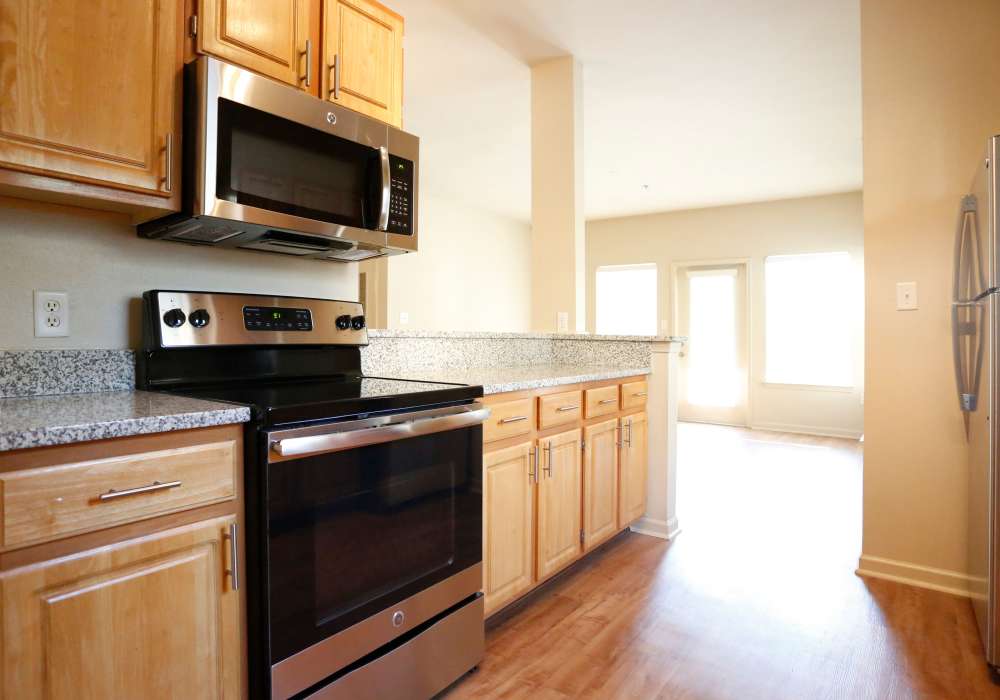 Stainless steel microwave above stove at Botanica in Mandeville, Louisiana