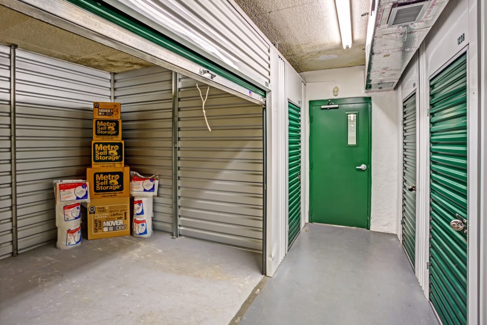 Open unit with packages at Metro Self Storage in Largo, Florida
