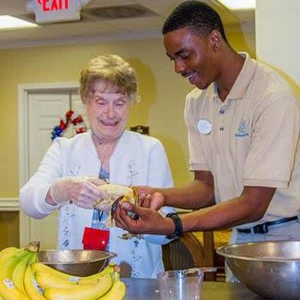 Senior woman with care taker at The Retreat at Carolina Bay in Hartsville, South Carolina