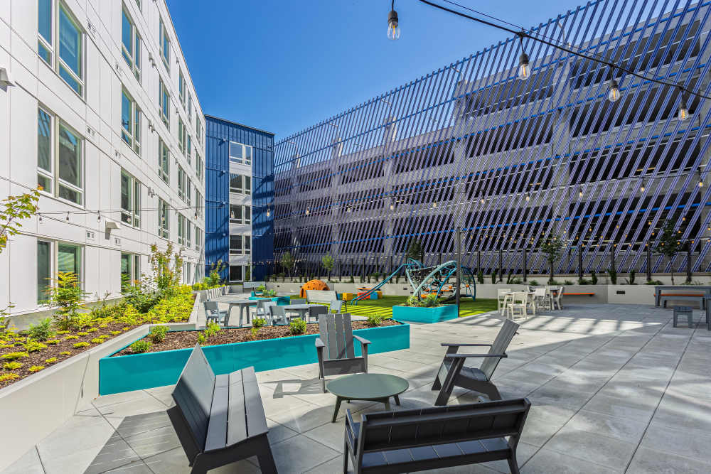 Community courtyard at Connection Angle Lake in SeaTac, Washington