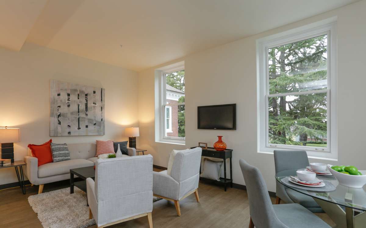 Modern living room at Mercy Magnuson Place South in Seattle, Washington