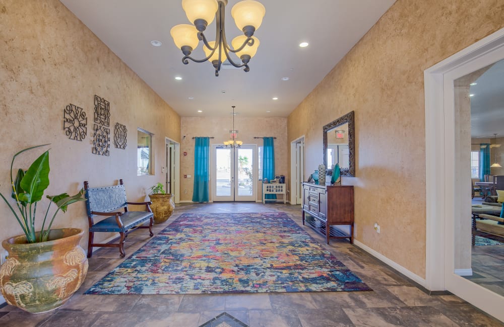 Beautiful clubhouse entryway at  Miraflores Apartments in El Centro, California