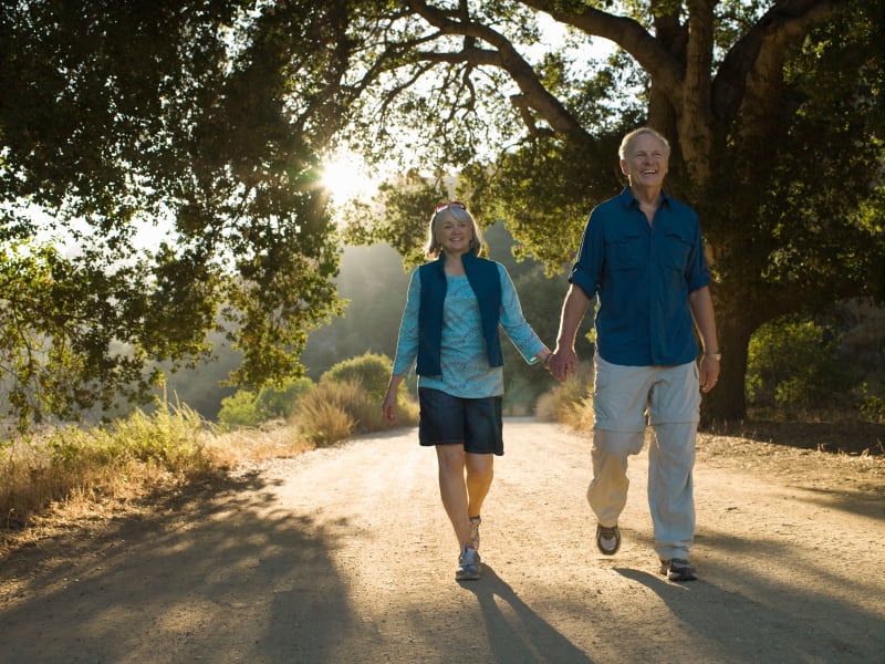 Residents walking on trail near The Iris Senior Living in Great Falls, Montana. 