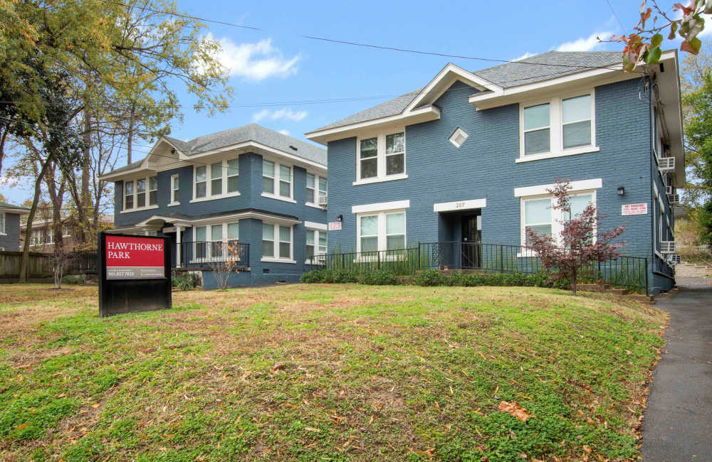 An apartment with property signage at Hawthorne Park in Memphis,Tennessee