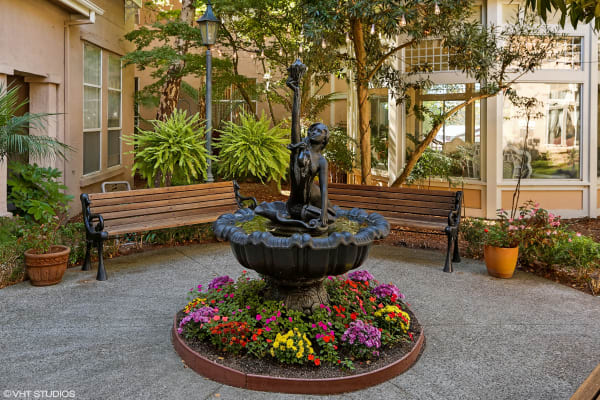 The fountain at Sunshine Villa, A Merrill Gardens Community in Santa Cruz, California. 