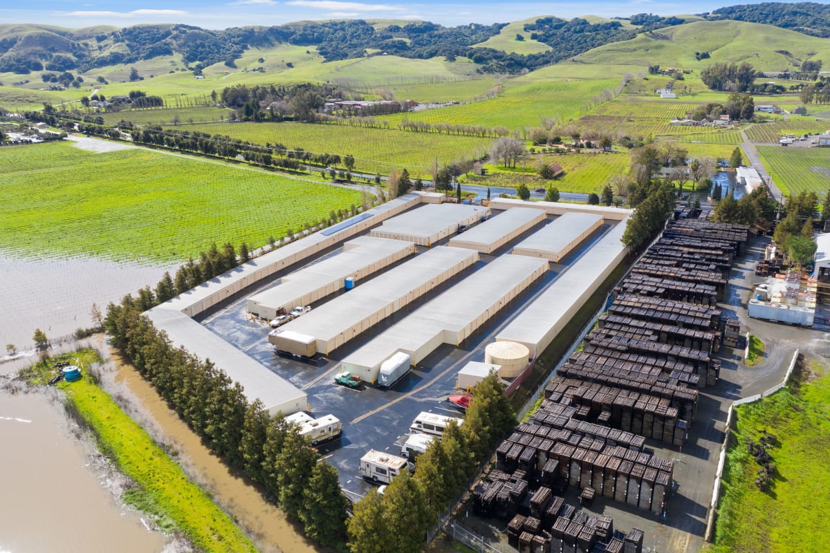 Arial view of Storage Star Sonoma in Sonoma, California and surrounding landscaping