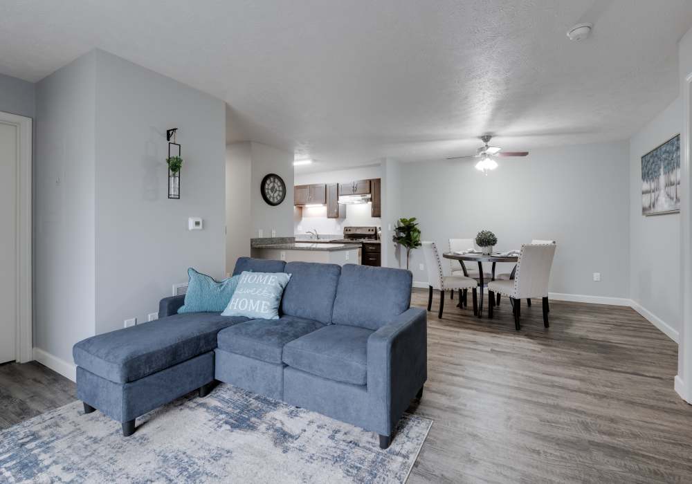 Living room in the upgraded apartment at Spring Lake Apartments in Granger, Indiana