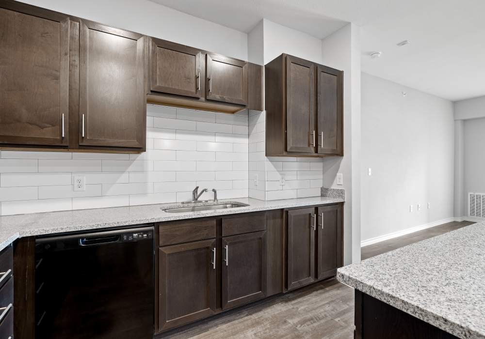 Kitchen with an island at Emerald Place in Lancaster, Ohio