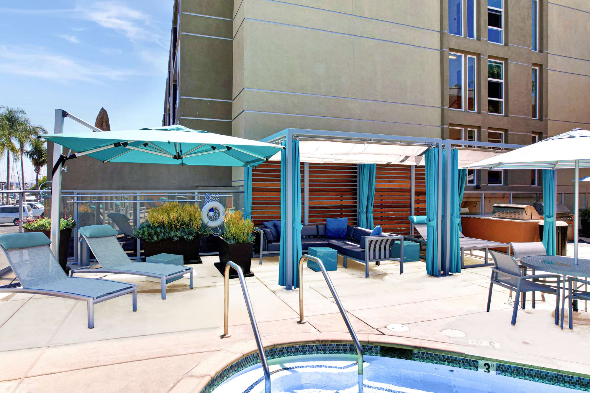 Spa and Cabanas at Harborside Marina Bay Apartments in Marina del Rey, California