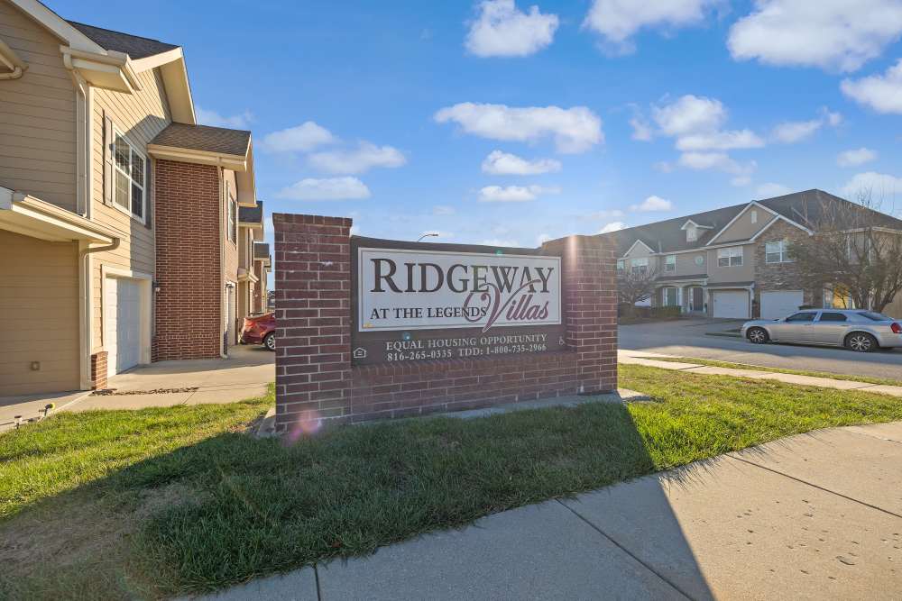 Property signage at Ridgeway Villas At The Legends in Raymore,Missouri