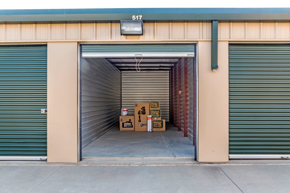 Open outdoors unit with boxes at Metro Self Storage in Amarillo