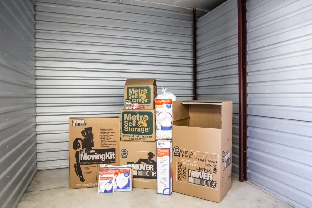 Unit interior with packages at Metro Self Storage in Amarillo, Texas
