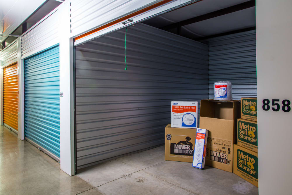 Open storage unit at Metro Self Storage in Amarillo