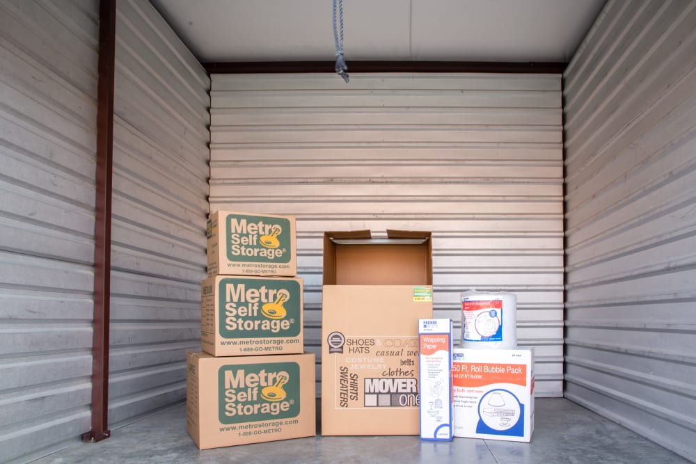 Unit interior with packages at Metro Self Storage in Amarillo, Texas