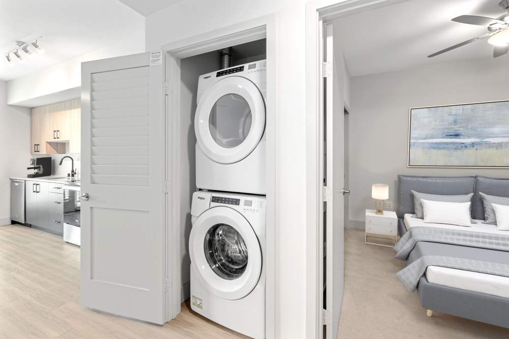 Apartment laundry facility at Radiate in Redmond. WA