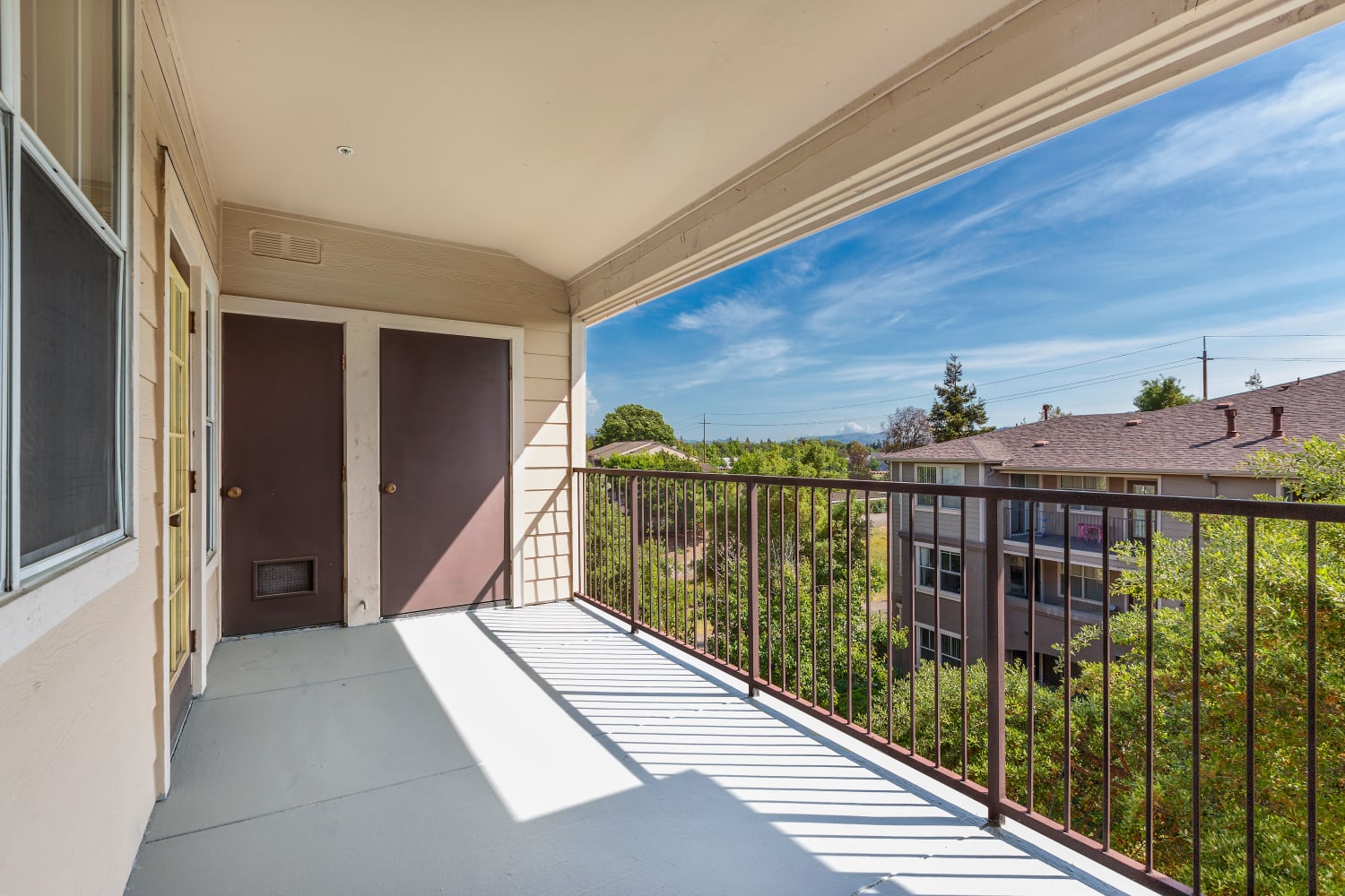 Spacious patio at Park Hacienda Apartments in Pleasanton, California