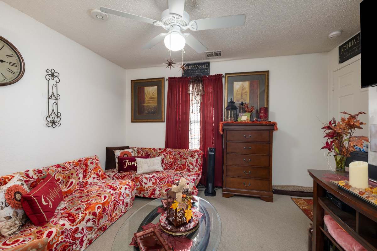 Spacious living room at Briar Creek Villas in Belton, Missouri 
