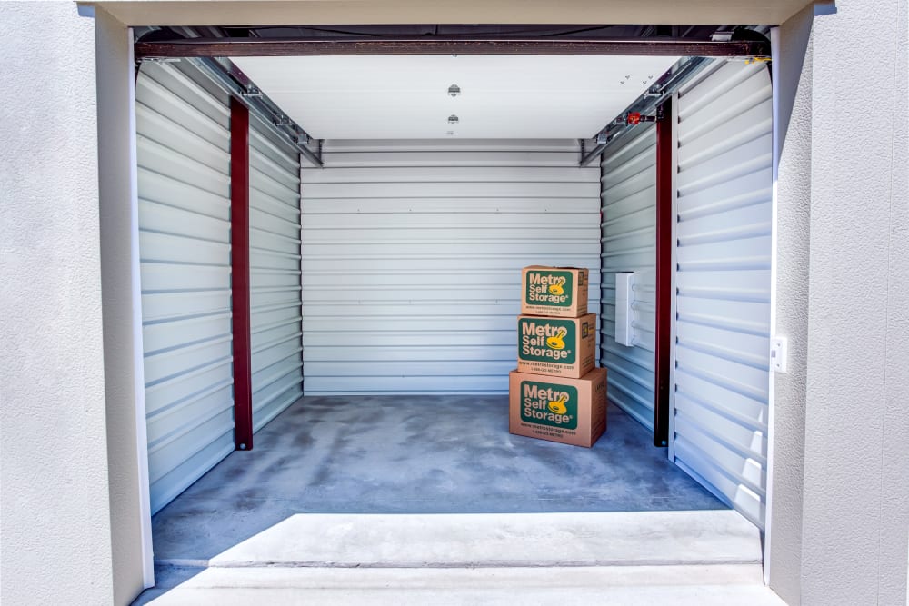 Unit interior view with packages at Metro Self Storage in Deerfield, Illinois