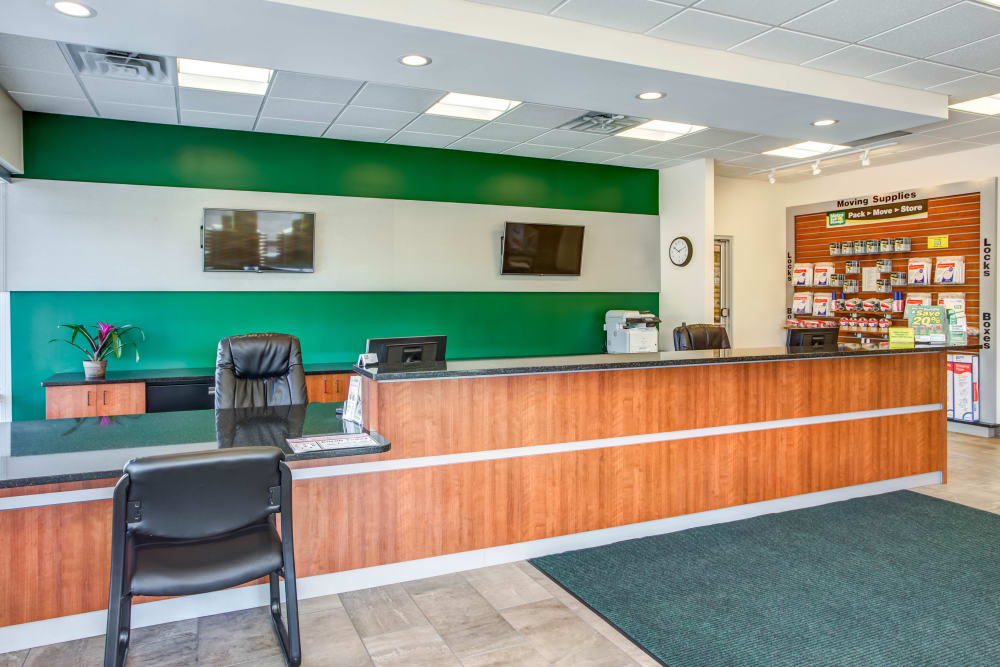 Leasing office reception at Metro Self Storage in Skokie, Illinois