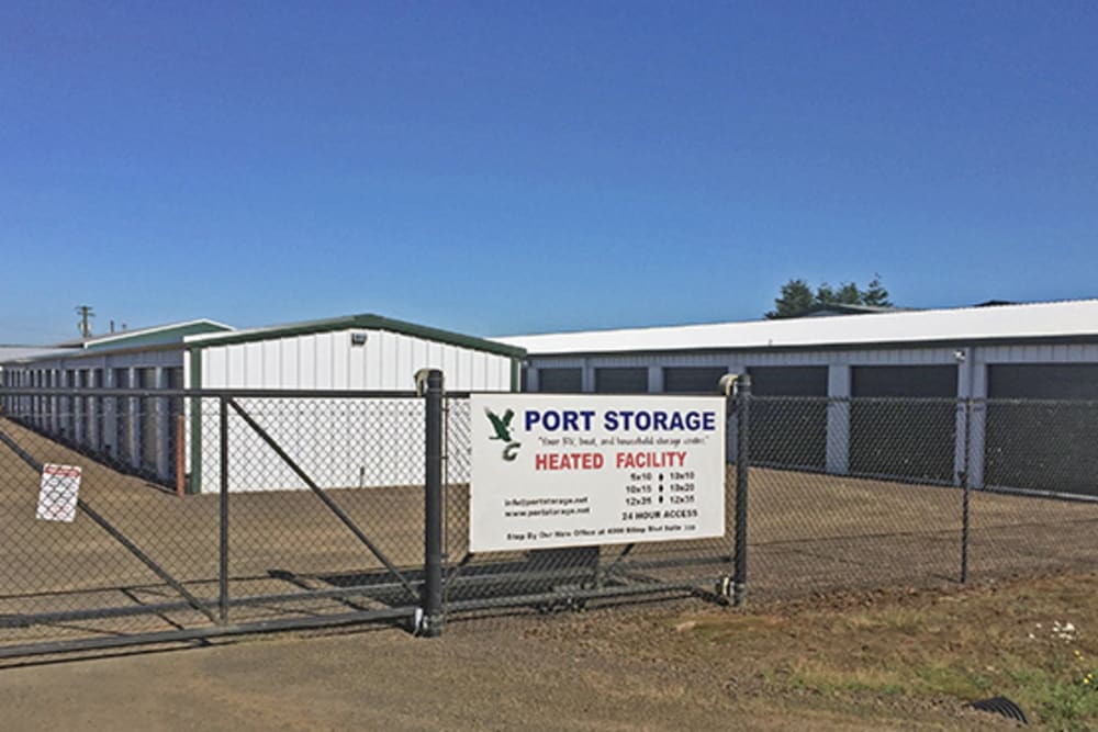 The gate around units at Port Storage in Tillamook, Oregon