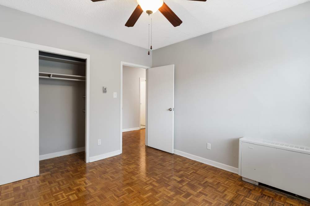 Spacious bedroom with a walk-in closet at Central Gardens in Memphis, Tennessee
