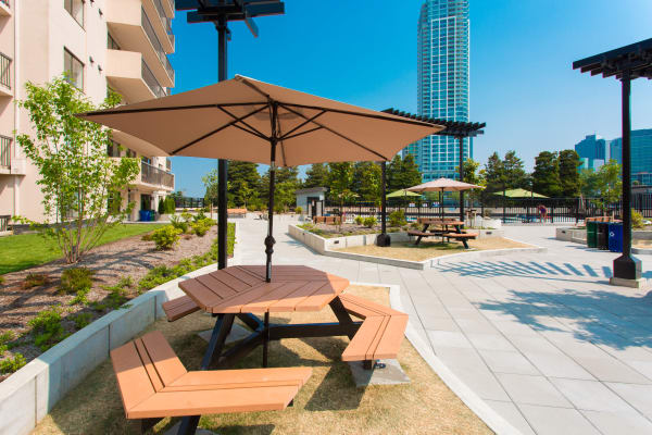 Outdoor benches at Panarama Tower in Burnaby, BC