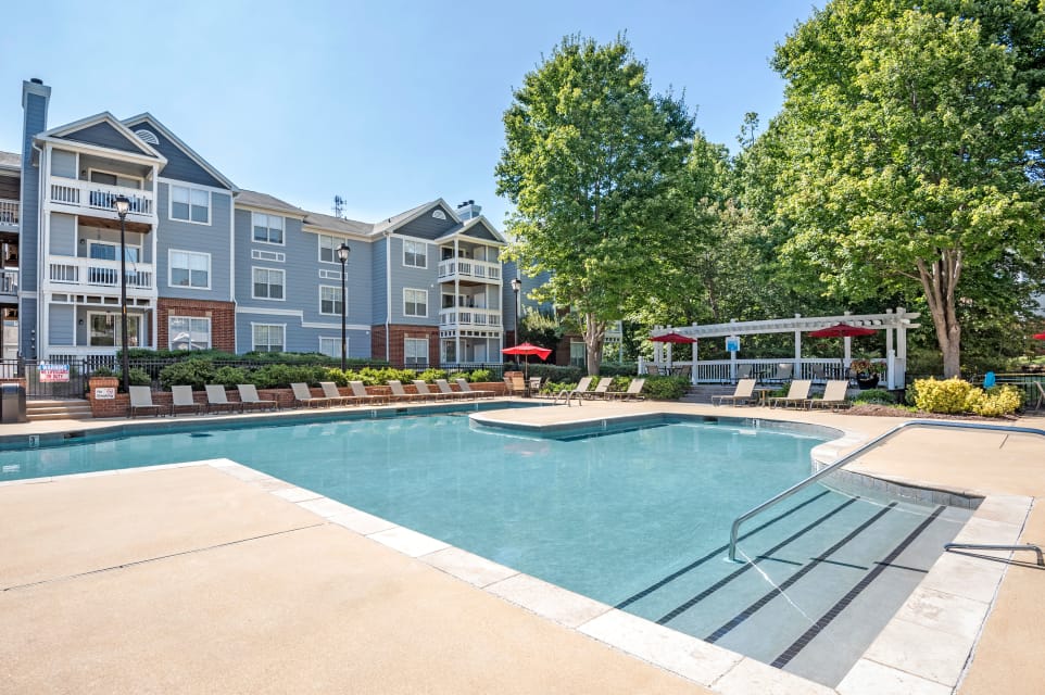 View of the clubhouse at The Village Apartments in Raleigh, North Carolina
