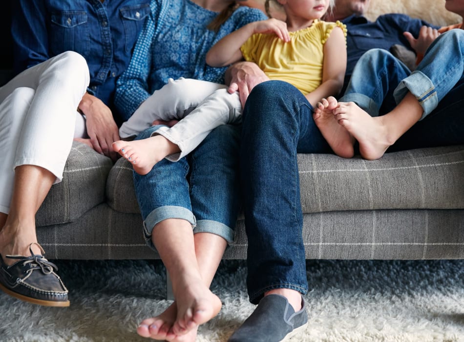 Family's happy feet in their new home at Sofi Westview in San Diego, California