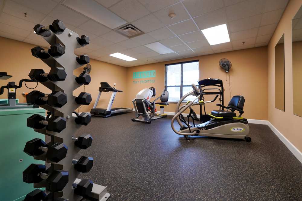 Fitness center with variety of exercise equipment at The Harmony Collection at Columbia in Columbia, South Carolina