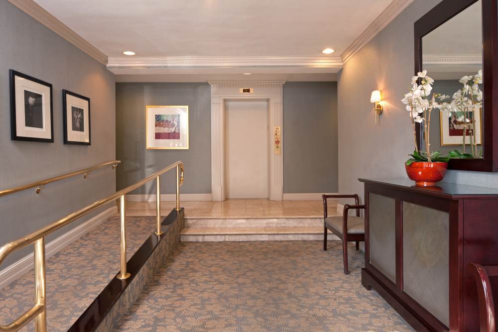 Entrance of a community apartment at Bradley View Apartments in Chevy Chase, Maryland