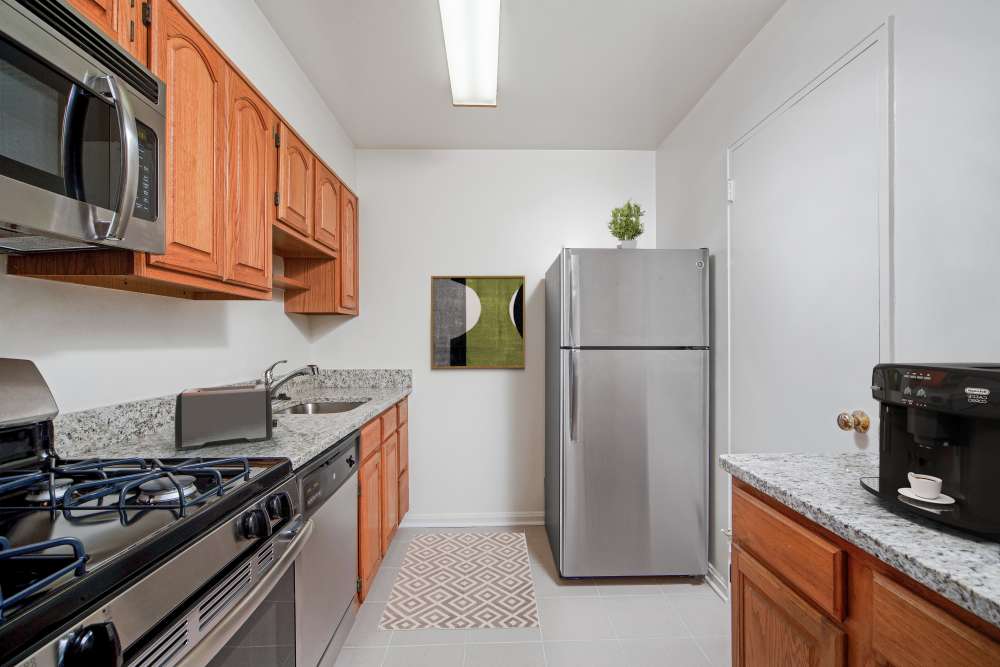 Fully equipped kitchen at Bradley View Apartments in Chevy Chase, Maryland