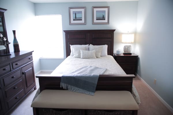 Beautiful bedroom model at Lime Tree Village in Deerfield Beach, FL