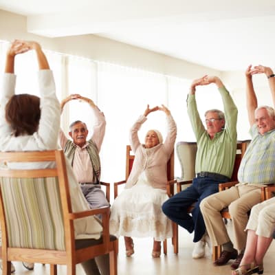 A group exercise class at Arbor Glen Senior Living in Lake Elmo, Minnesota