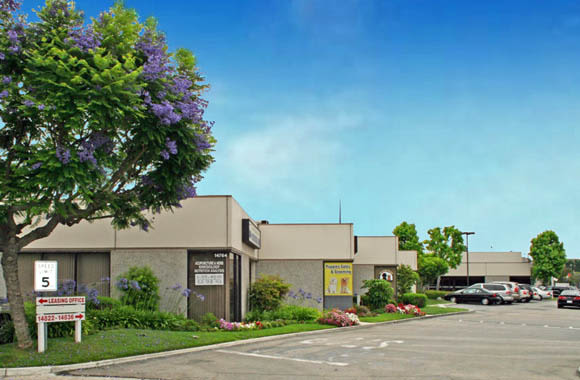 Leasing office sign at La Mirada Center in La Mirada, California