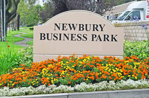 Welcome sign at Newbury Business Park in Newbury Park, California