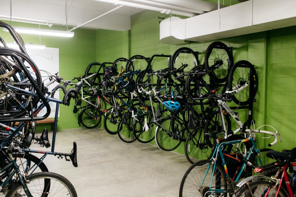 Resident bike racks at MOD Apartments in Seattle, Washington