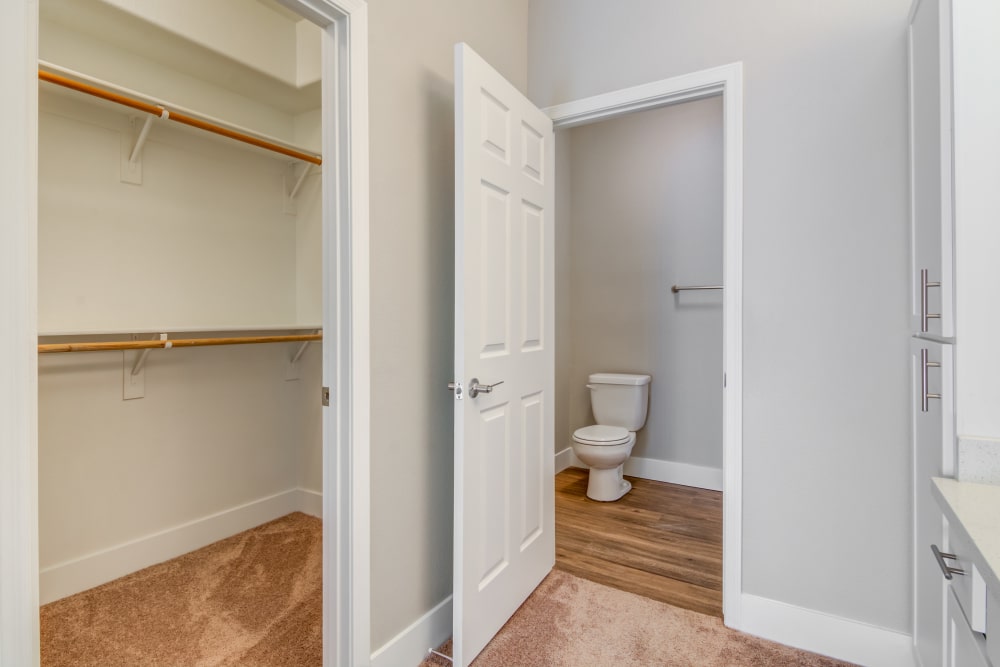 Closet and bathroom at apartments in Chandler, Arizona