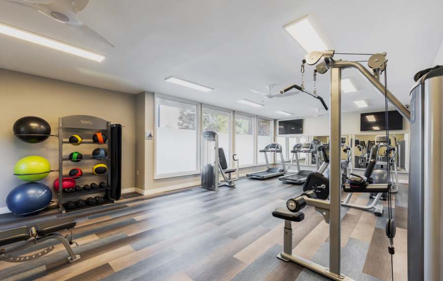 State-of-art fitness center at Parcwood Apartments in Corona, California, 