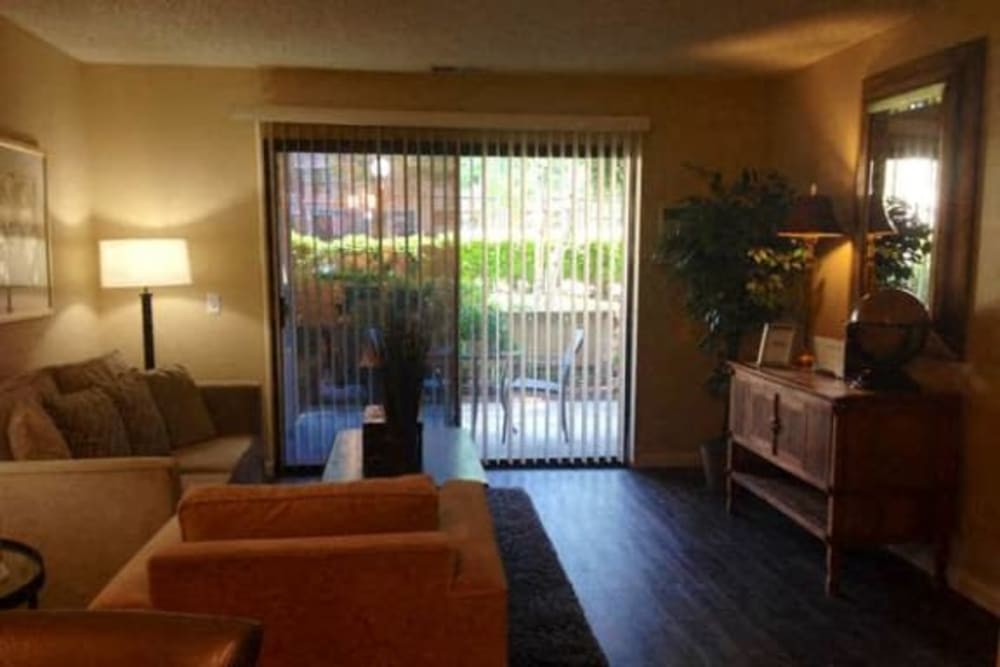 Wood-style flooring in the living room at Muirwood Gardens in Martinez, California