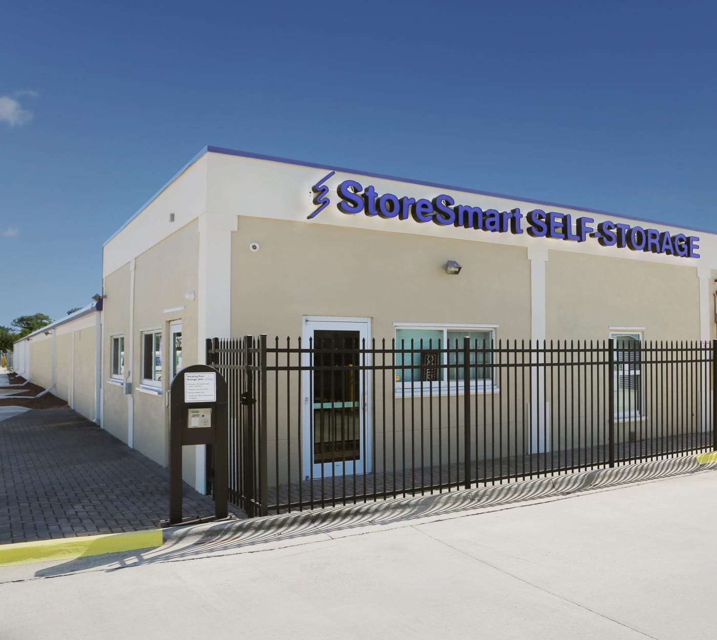 Entrance gate at StoreSmart Self-Storage in Melbourne, Florida