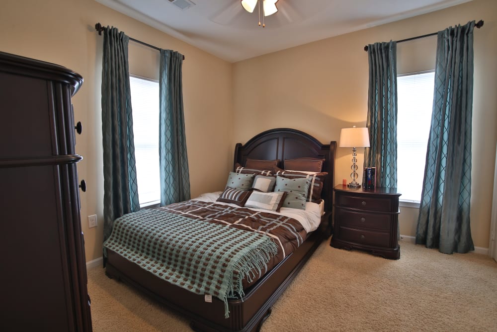 Spacious model bedroom at The Heights at McArthur Park in Fayetteville, North Carolina