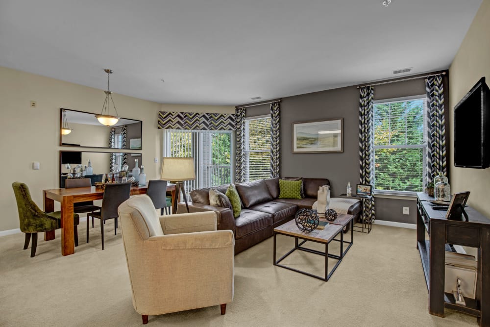 Model living room at Windsor Commons Apartments in Baltimore, Maryland