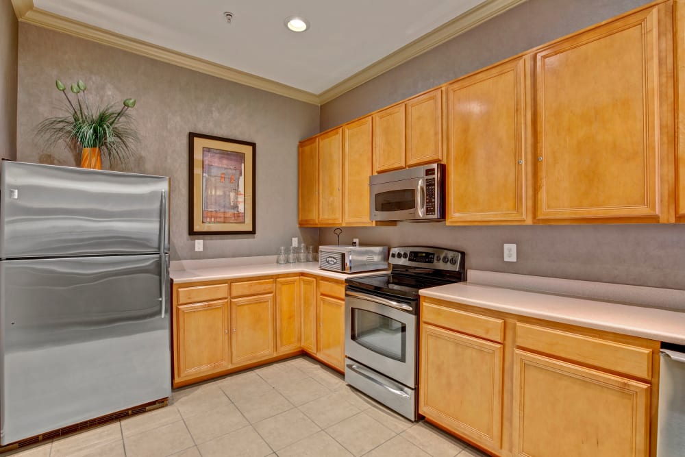 Clubhouse kitchen at Windsor Commons Apartments in Baltimore, Maryland