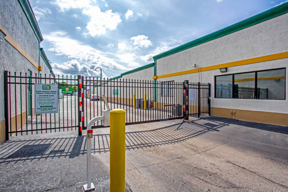 Access gate with security panel at Metro Self Storage in Largo, Florida