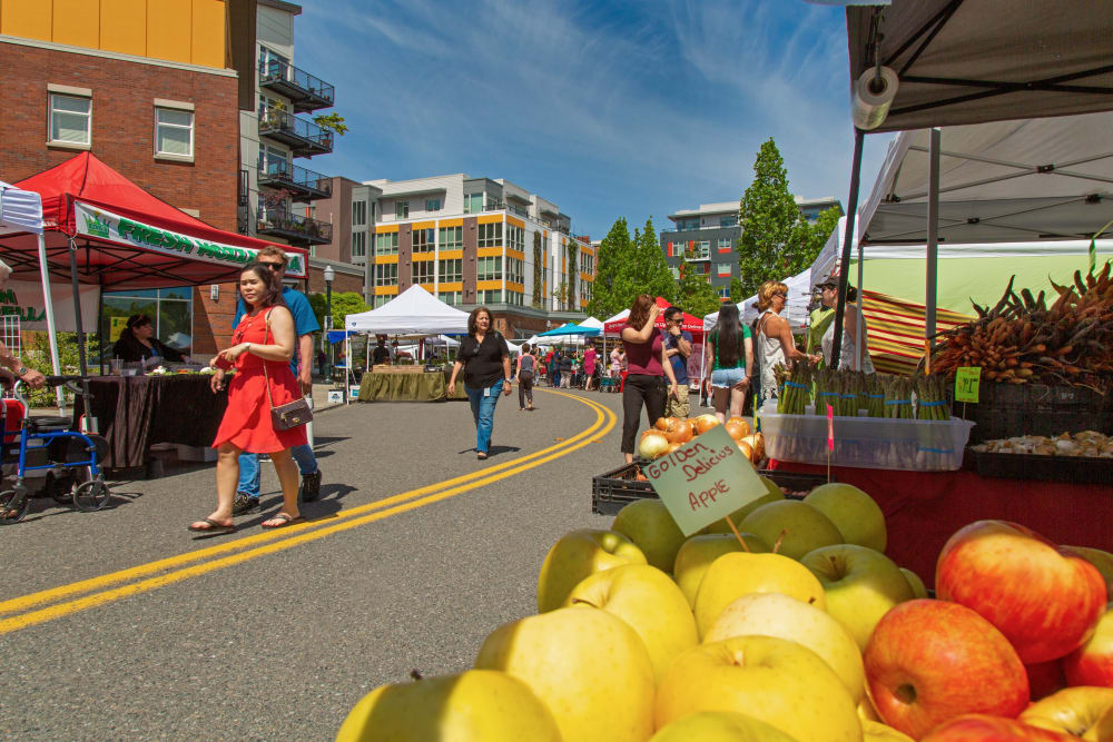 Fresh produce at a local farmers market in Burien, Washington near The Maverick