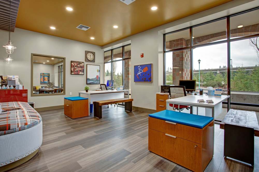 Business center in clubhouse at Trax at Dupont Station in Dupont, Washington