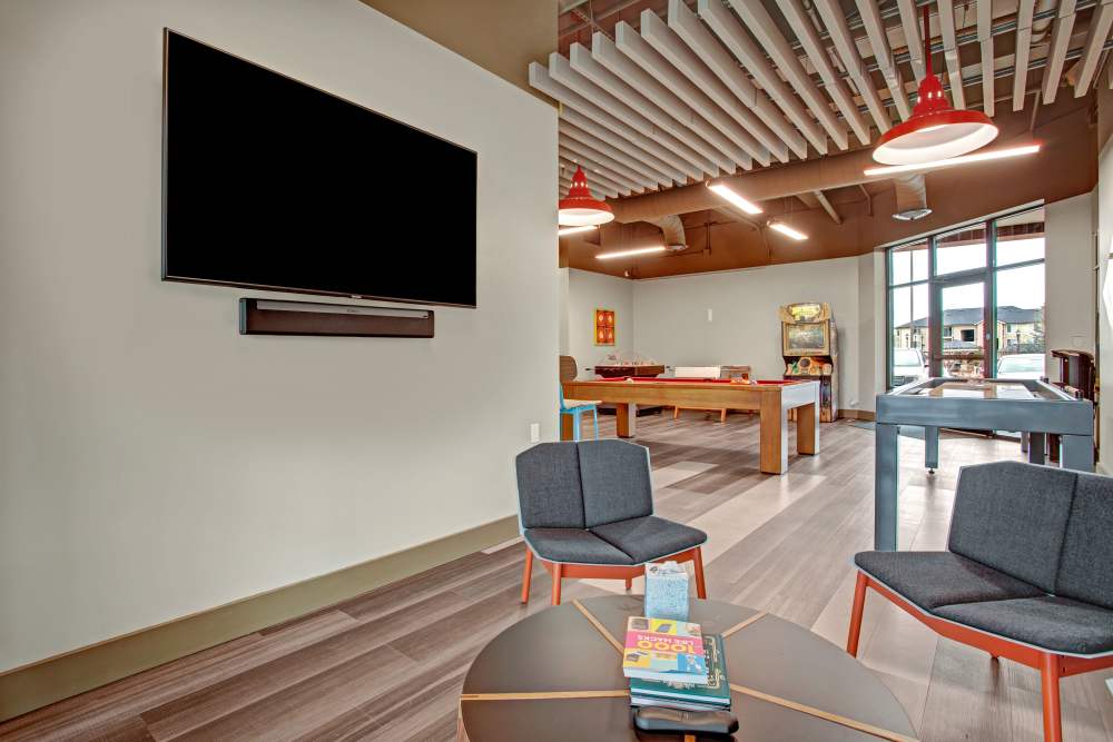 Clubhouse with television at Trax at Dupont Station in Dupont, Washington