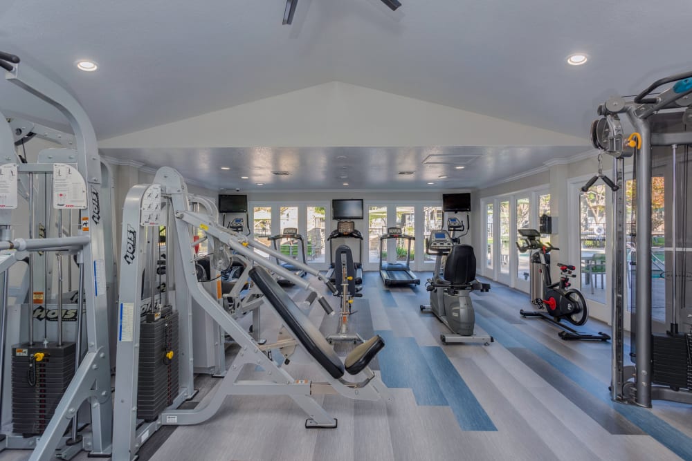 Clean, newly renovated community gym at Village Oaks in Chino Hills, California