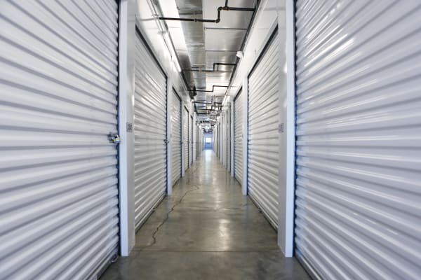 Storage units with purple doors at Midgard Self Storage in Oakland, Tennessee